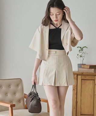 WEGO 【SETUP可】リネンライクプリーツミニスカパン ナチュラル