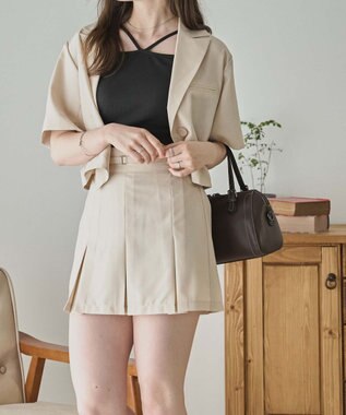 WEGO 【SETUP可】リネンライクプリーツミニスカパン ナチュラル