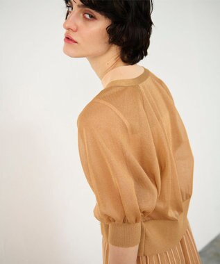 GRACE CONTINENTAL ラメシアードルマンニットカーディガン オレンジ