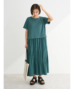 Green Parks カットソー異素材ドッキングワンピース Khaki