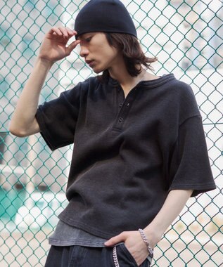 WEGO 【ユニセックス着用ITEM/MLサイズ展開】ワッフルヘンリーネックT（SS）