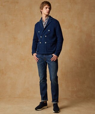 JOSEPH ABBOUD 【キングサイズ・イタリア糸使用】コットンリリヤーン ニット ジャケット ダルブルー系