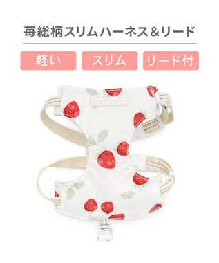 PET PARADISE ペットパラダイス スリム ハーネス＆リード 《苺総柄》 Ｓ 小型犬 ホワイト