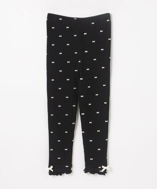 ANY KIDS 総柄テレコ レギンス ブラック×リボン