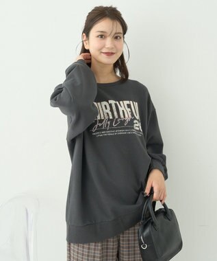 earth music&ecology ウ゛ィンテージ風裏毛ロゴプルオーバー Charcoal Gray