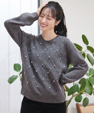 Tiaclasse ダイヤ柄パール付きニットプルオーバー