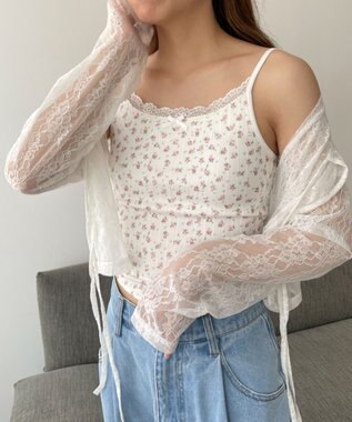 WEGO 【カップ付きインナー】花柄レースカップインキャミ ピンク