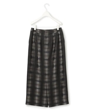 ICB 【洗える】シャイニーオンブレーチェック ストレートスカート ブラック系