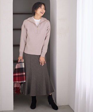 ANY スウェットライクハーフジップニット オイスター