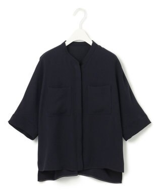 ICB L 【洗える】ライトダブルクロス クロップドシャツ ネイビー系