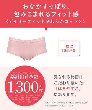 Wing ショーツ 綿混(身生地部) やさしい肌あたり 【デイリーフィット やわらかコットン】 はきこみ丈ふつう EC2330 ウイング／ワコール ロマンピンク