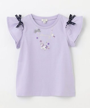 ANY KIDS 刺繍 オン・オフショルダー Tシャツ ラベンダー