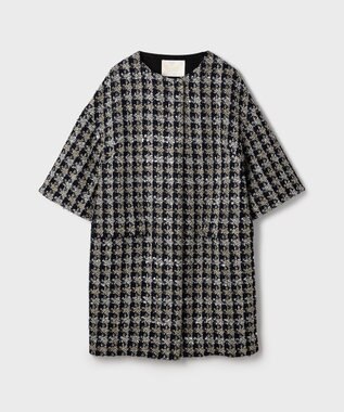 GRACE CONTINENTAL シャイニーツイードコート ネイビー