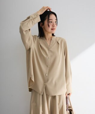 Green Parks ＳＥＴ２点スキッパーブラウス＋プリーツスカート Beige