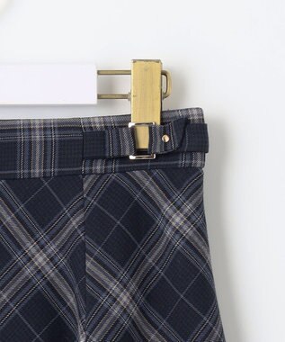ANY SIS 【洗える】ベルトポイントフレア スカート ネイビー系チェック