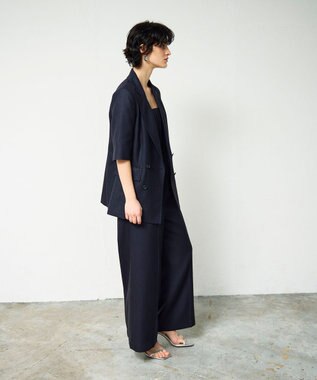 GRACE CONTINENTAL リネンタッチハーフスリーブジャケット ネイビー