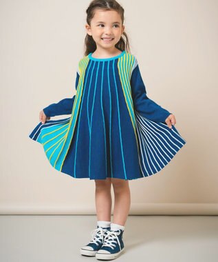 ami amie マルチカラーストライプワンピース85cm～130cm ネイビー