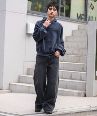 WEGO ショートグラフィックプルパーカー ネイビー