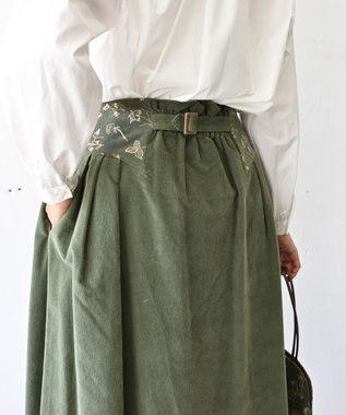 muuc 〈遠州織物の工場で織られた上質なコットンコーデュロイ生地〉花刺繍スカート（セットアップ可能） グリーン
