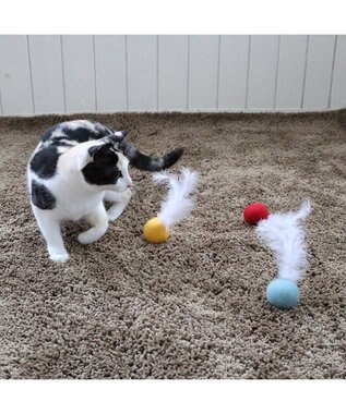 PET PARADISE ペットパラダイス 猫 羊毛ボール 羽付き 【単品】 レッド