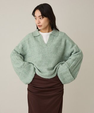 CRAFT STANDARD BOUTIQUE ロールアップ袖ショート丈ニットプルオーバー Green