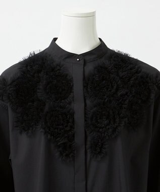 23区 S 【GOLD LABEL】ライトタフタ チュール刺繍 シャツ ブラック系