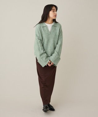 CRAFT STANDARD BOUTIQUE ロールアップ袖ショート丈ニットプルオーバー Green