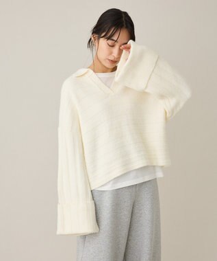 CRAFT STANDARD BOUTIQUE ロールアップ袖ショート丈ニットプルオーバー Ivory