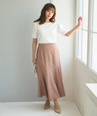 Feroux フラワーモチーフプリント スカート ピンク系1