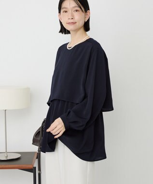 AMERICAN HOLIC 【イージーケア】Ｗクロスティアードブラウス Dark Navy