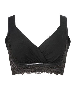 BRADELIS New York 【BRADELIS NewYork peace】綿混キャッチャーカップレースブラ25  ノンワイヤー 補正下着 補整 谷間メイク ブラック