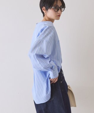 AMERICAN HOLIC 【イージーケア】ストライプVネックシャツ Sax