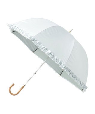 MOONBAT ランバン オン ブルー 晴雨兼用日傘 長傘 ドビー×フリル 遮光 遮熱 UV オリーブグレー