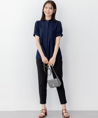 組曲 プレーティング天竺5分袖 カットソー ネイビー系