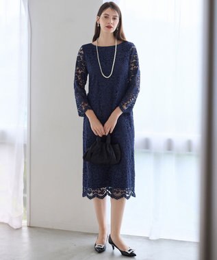 23区 【APPLAUDIR】シャイニーフラワーレース ドレス ネイビー系