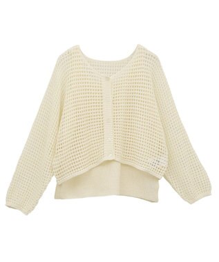 earth music&ecology ＳＥＴ２点メッシュニットカーディガン＋ビスチェ Ivory