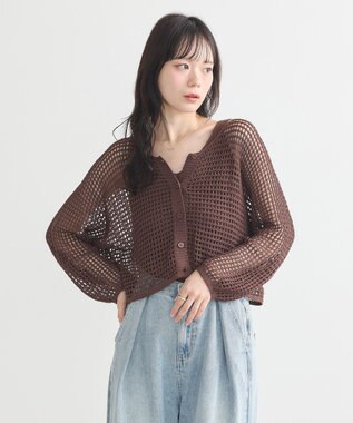 earth music&ecology ＳＥＴ２点メッシュニットカーディガン＋ビスチェ Brown