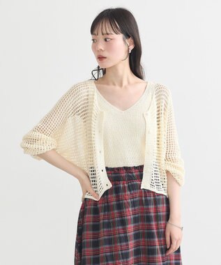earth music&ecology ＳＥＴ２点メッシュニットカーディガン＋ビスチェ Ivory