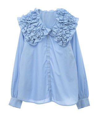 Green Parks フリルビッグカラーブラウス Sax