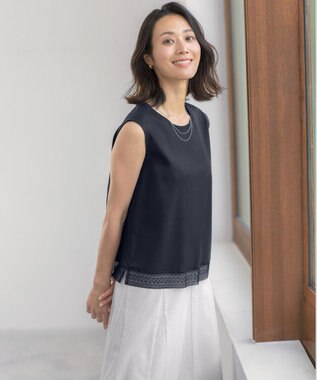 J.PRESS LADIES S 【レイヤードスタイルに】コットンスムース ノースリーブ カットソー ネイビー系