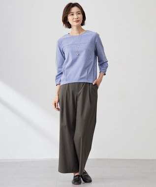 J.PRESS LADIES 【洗える】セルロースリネンストレッチ タックワイドパンツ スレート系