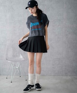 WEGO 【洗える】ヴィンテージウォッシュロールアップショートTシャツ スミクロ