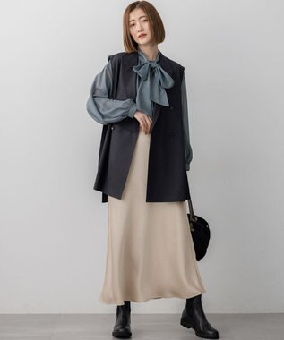 23区 L 【洗える】TWマットクロス テーラード ジレ チャコール系