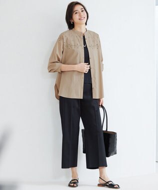 自由区 S 【洗える】エンブロイダリーブロードシャツ ブラウス シナモン