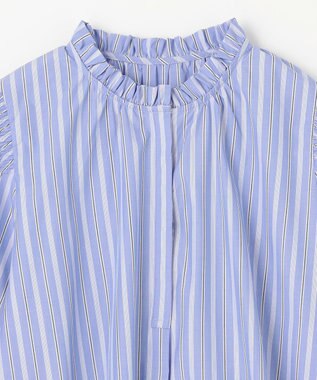 ANY L 【接触冷感/UVカット/抗菌防臭/速乾】エニイファンクション シャーリングブラウス ブルーランダムストライプ