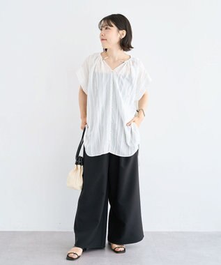 Green Parks ドロストネックフレンチスリーブブラウス Off White