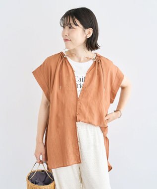 Green Parks ドロストネックフレンチスリーブブラウス Terracotta