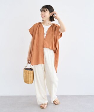 Green Parks ドロストネックフレンチスリーブブラウス Terracotta