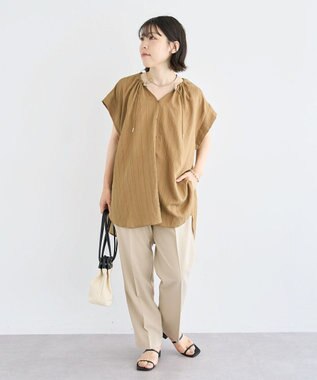 Green Parks ドロストネックフレンチスリーブブラウス Khaki