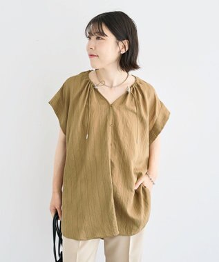 Green Parks ドロストネックフレンチスリーブブラウス Khaki